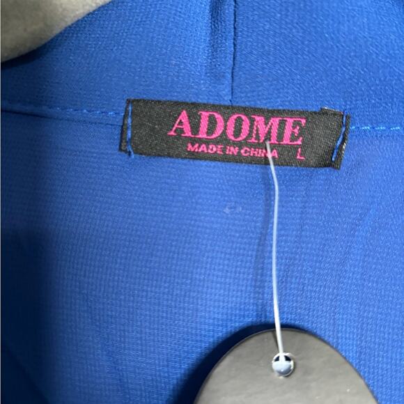 Adome Dark Blue Short Sleeve Sheer Kimono Robe Fabric Buttoned Front Size Large - Picture 2 of 7